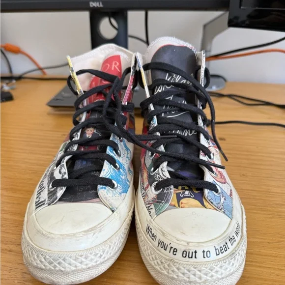 Converse High Top Sneakers White Black Multicolor Graphic - Picture 2 of 4